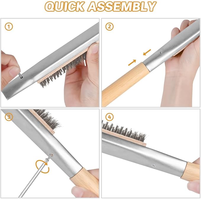 Pizza Oven Brush, 26" Brush and Stainless Steel Scraper for Pizza Stone, BBQ Grill Cleaning Brush Non Scratch Heat Proof Stainless Steel Bristles with Screwdriver for Pizza Oven Accessories