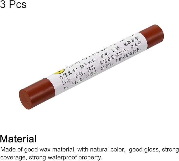uxcell Furniture Repair Crayons, 3Pcs - Wood Wax Filler Stick, Furniture Markers Touch Up - for Scratches Holes Tables Desks Wooden Floors Cover Ups, Light Walnut