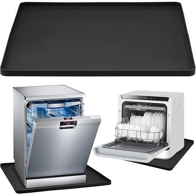 Dishwashers Drip Pan, Prevent Water Leakage and Protect Countertop & Floor, 23.6''x23.6'' Dishwasher Mat, Non-Slip & Leak-Proof Silicone Mat with 0.6'' Raised Edge, for Under Most Portable Dishwasher