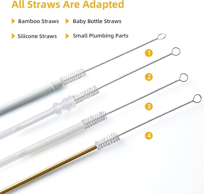 Straw Cleaner Brush Kit 10 pcs, 12 inche Extra Long Sizes of Straw Brushes for 40/30/20/14 oz Stanley Mug, Water Bottle, Sippy Cups, Pipes, Stainless Steel Drinking Straws, Tubes