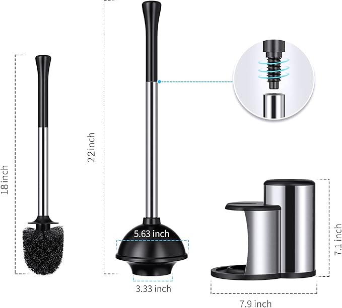 Toilet Plunger Bowl Brush Set: Hideaway Heavy Duty Toilet Plunger Scrubber Cleaner Holder Combo for Bathroom with Covered Caddy Hidden Elongated Discreet Apartment Toilet Plunger Brush Accessories…1