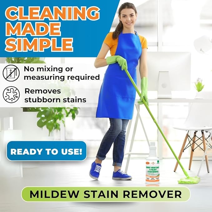 Mildew Stain Remover – Powerful Mold & Mildew Cleaner for Tile, Grout, Showers & Bathrooms – Removes Black Stains & Soap Scum – Fast Acting, Professional Strength Cleaner