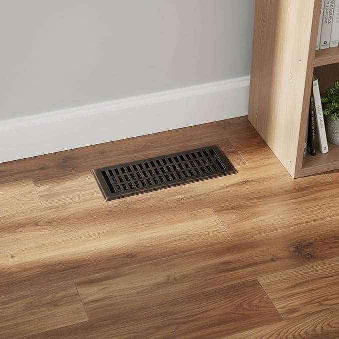 Empire Register Co, Vent Cover - 4x12 inch, Modern Contemporary Design, Oil Rubbed Bronze Finish, Heavy Duty Floor Vent Covers, Metal Damper Attached Vent Covers for Home Floor only