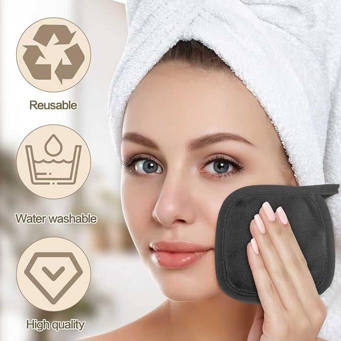 Makeup Remover Cloth 12 Pack, Super Soft and Reusable Microfiber Makeup Remover Towels for All Skin Types, Perfect Face Towels for Women, 6 Inch X 6 Inch, Dark Grey