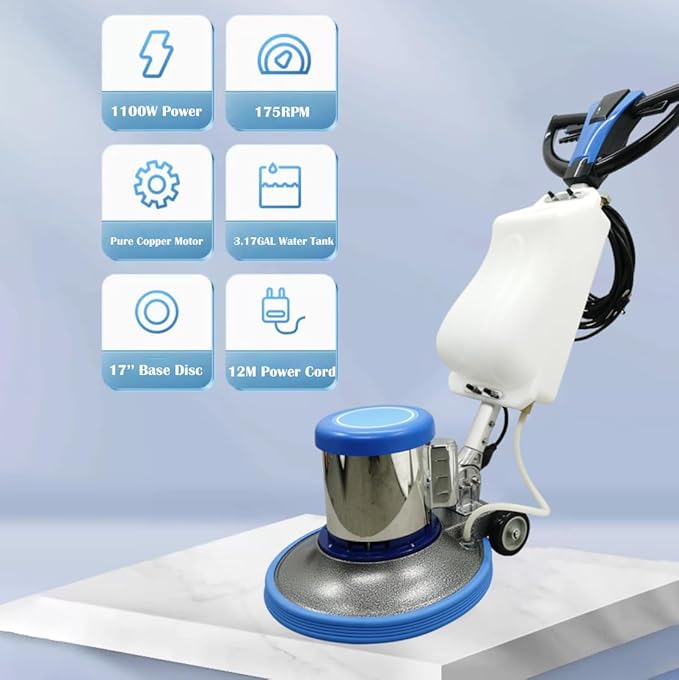 Floor Polisher Scrubbing Machine Commercial Floor Polisher 17'' Floor Scrubber Buffer Multifunctional Carpet Cleaner Heavy Duty Polisher Machine with Three Brushes 110V 1.5HP