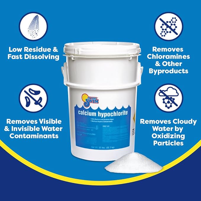 In The Swim Shock and Chlorine Bundle for Sanitizing Swimming Pools – Includes 50 Pound Bucket of 68% Cal-Hypo Pool Shock and 50 Pound Bucket of 3 Inch Stabilized Chlorine Tablets