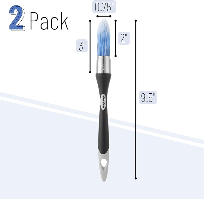 Bates- Trim Paint Brush, 2 pcs, 0.75 Inch, Black & Gray Ergonomic Non-Slip Handle, Synthetic Bristles, Trim Brushes for Painting