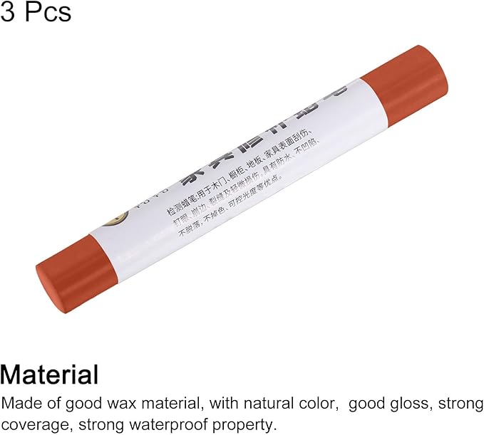 uxcell Furniture Repair Crayons, 3Pcs - Wood Wax Filler Stick, Furniture Markers Touch Up - for Scratches Holes Tables Desks Wooden Floors Cover Ups, Tangerine Red