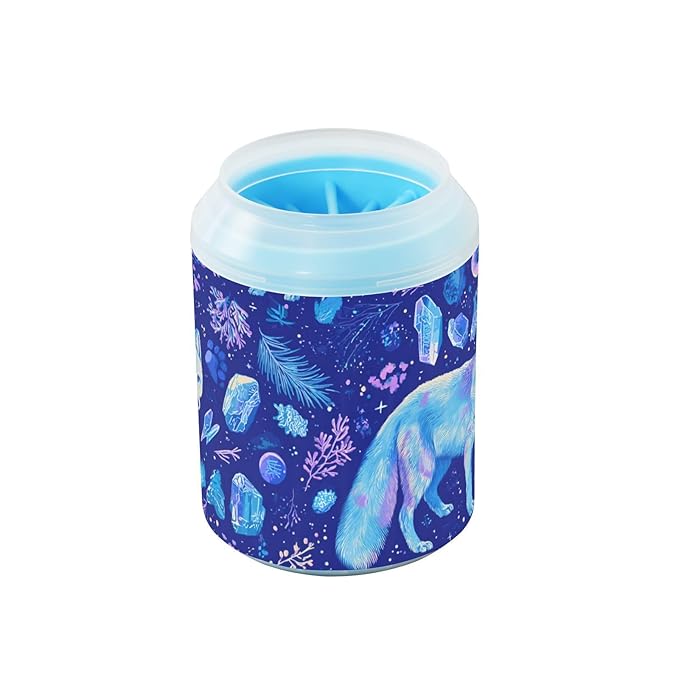 Dog Paw Cleaner Cups for Dogs Pet Foot Washer Paw Scrubber for Medium Small Large Dogs Cats Cleaning Cup Blue Foxes Crystals Plants