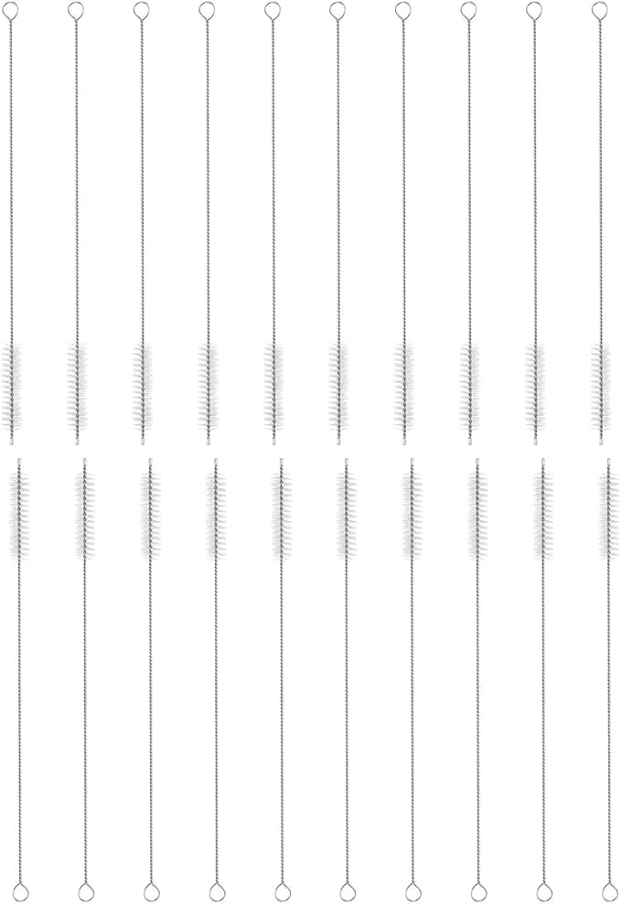 HARFINGTON Straw Cleaner Brush Set, 10 Inch Length 304 Stainless Steel and Nylon Bristles for Water Bottle Silicone Straw Sippy Cup Pipes, White (12mm OD, 20-Piece-Set)