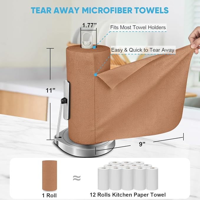 AIDEA Microfiber Cleaning Cloth 165 Sheets 3 Roll, Microfiber Towels for Cars, Shop Rags Washable, Cleaning Rags Reusable Paper Towels for Automotive, Mechanic, Workshops, House,11×9", Coffee