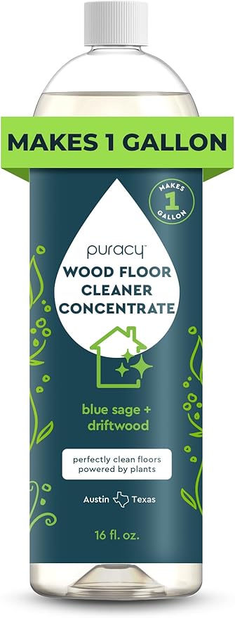 Puracy Wood Floor Cleaner Concentrate - pH Neutral Plant-Powered Hardwood Floor Cleaner - Residue-Free Non-Sticky Cleaning Solution As Seen on TikTok (Blue Sage & Driftwood, 16 fl oz)