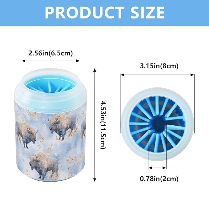Dog Paw Cleaner Cups for Dogs Pet Foot Washer Paw Scrubber for Medium Small Large Dogs Cats Cleaning Cup Blue Bison Grass Snowflakes