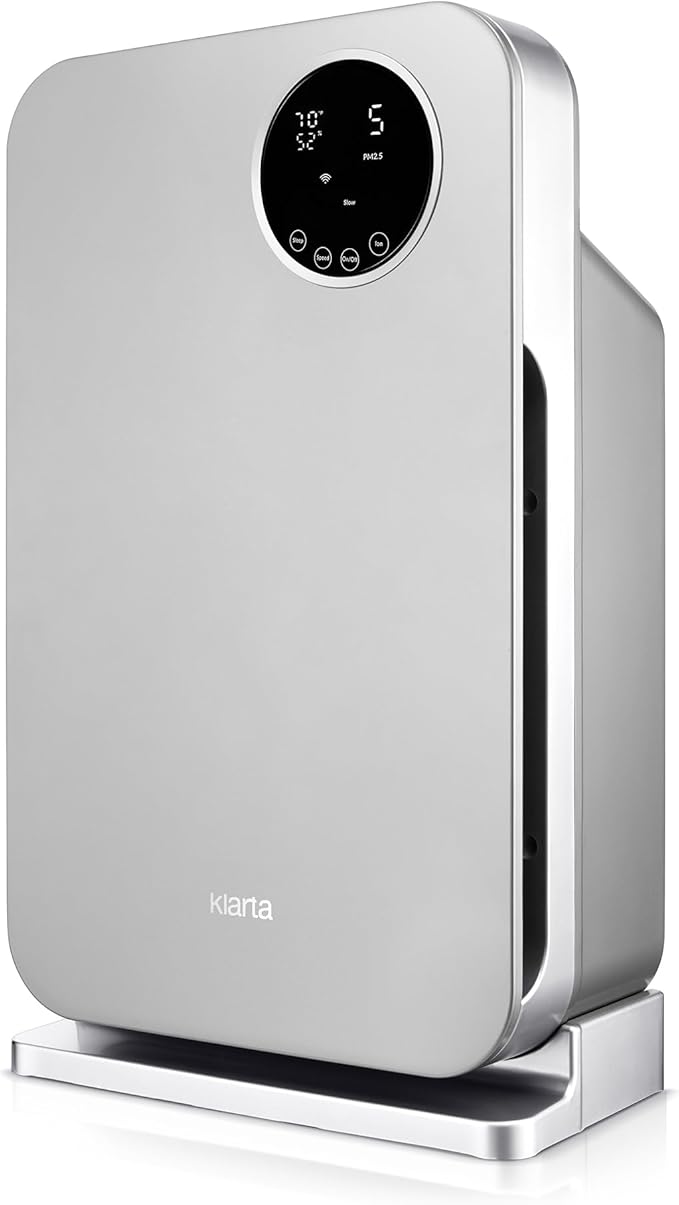 Air Purifier for Home - Smart WiFi App - Ultra Quiet 20 dB - Removes Allergens, Smoke & Odors - 99.97% Particle Filtration - Up to 1200 ft - Klarta Forste Silver