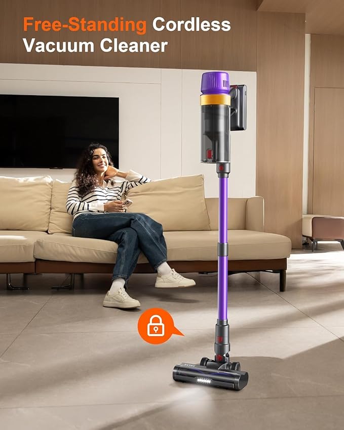 Cordless Vacuum Cleaner, Self-Standing 620W 55KPA 75Min Runtime Stick Vacuum for Home, 1.8L Dust Cup, LED Display, Anti-Tangle, 8-Stage Filtration, for Hardwood Floor Carpet Pet Hair