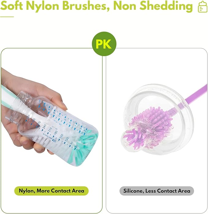 Baby Bottle Brush Set with Nipple Cleaner and Suction, 10.2" Cleaning Brush and 6.5" Sponge Bottle Brush with A Replacement Brush Head and Two 6.7" Straw Brushes, Pack of 5 (Blue)