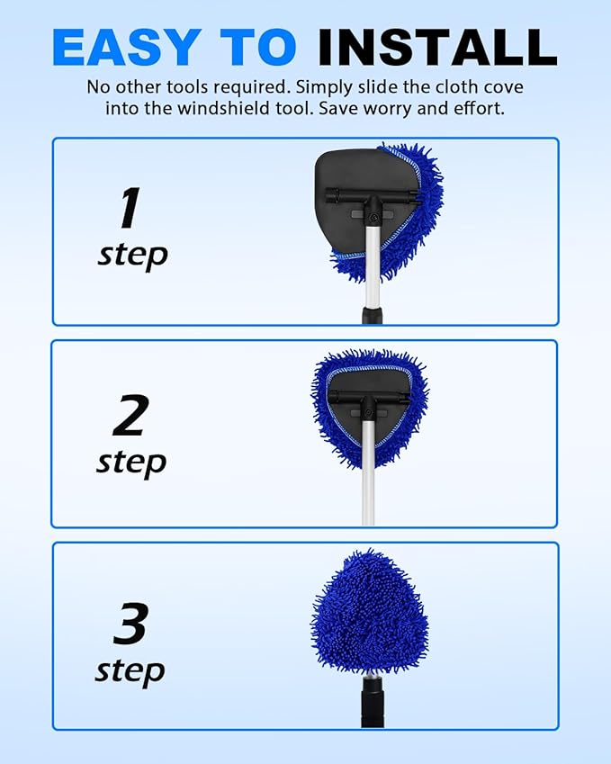 5 Pack Microfiber Pads, Upgraded High-Density Chenille Replacement Heads Cover for Windshield Cleaner Tools, Car Windshield Cleaner Pads, Fit for Window Reach Tool, Handle Not Included (Blue)