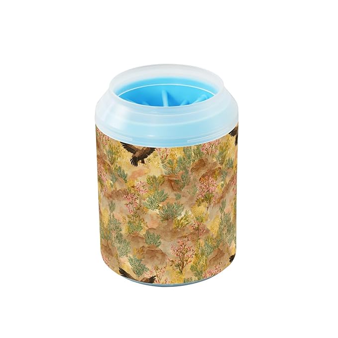 Dog Paw Cleaner Cups for Dogs Pets Foot Washer Paw Scrubber for Medium Small Cats Dogs Cute Cleaning Cup Brown Eagle Flowers Plants Bushes