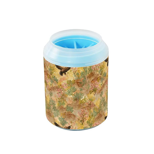 Dog Paw Cleaner Cups for Dogs Pets Foot Washer Paw Scrubber for Medium Small Cats Dogs Cute Cleaning Cup Brown Eagle Flowers Plants Bushes