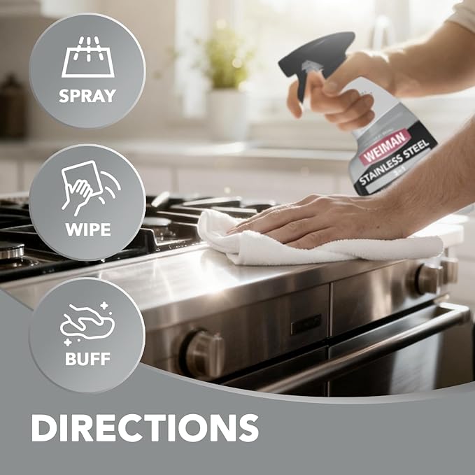Weiman Stainless Steel Cleaner and Polish - Protects Appliances from Fingerprints and Leaves a Streak-Free Shine for Refrigerator, Dishwasher, Oven, Grill, 22 oz, 6 Pack