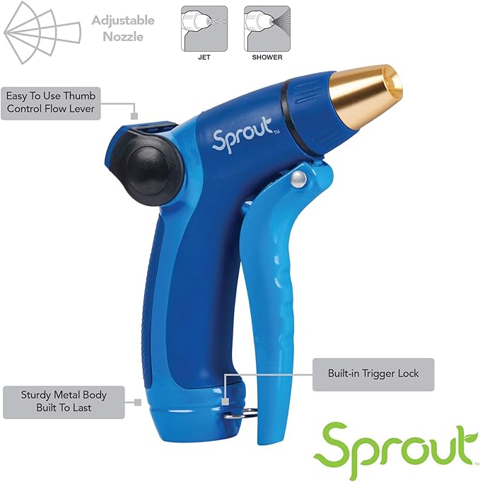 Sprout 65111-AMZ Metal Front Trigger Adjustable Nozzle and QuickConnect Product Adapter Amazon Bundle, Blueberry Blue