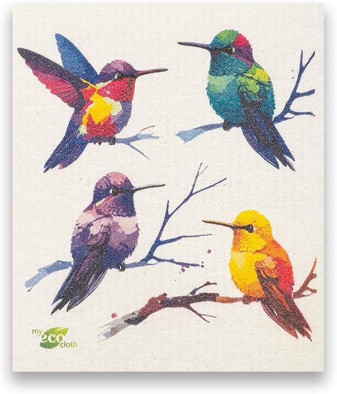 SWEDEdishcloths - Cellulose Sponge Dish Towels - Mixed Set of 6 (One of Each Design) Humingbirds Swedish Dish Cloths