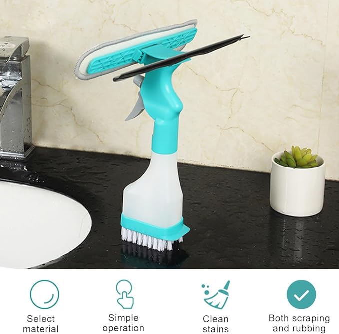 4 in 1 Window Cleaning Kit Professional Squeegee with Spray Bottle for Shower Mirror Glass Car Windshield Countertop Easy Gadget Cleaner Tool
