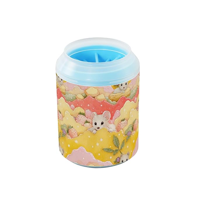 Dog Paw Cleaner Cups for Dogs Pets Foot Washer Paw Scrubber for Medium Small Cats Dogs Cute Cleaning Cup Yellow Mice Strawberries Stars Leaves