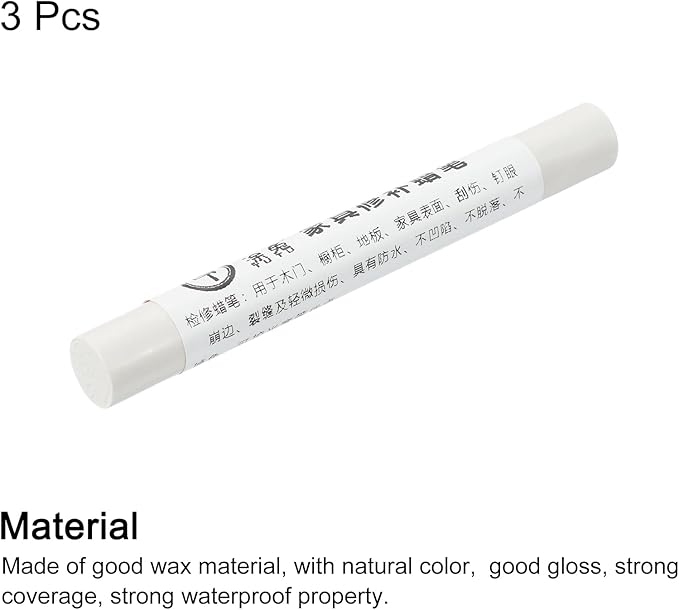 uxcell Furniture Repair Crayons, 3Pcs - Wood Wax Filler Stick, Furniture Markers Touch Up - for Scratches Holes Tables Desks Wooden Floors Cover Ups, White