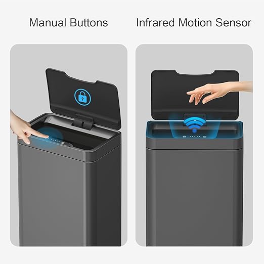 Mbillion Automatic Trash Can - 15 Gallon Motion Sensor Stainless Steel Smart Trash Can With Lid Rectangular Touchless Garbage Can for Kitchen, Bedroom, Home Office - Dark Gray