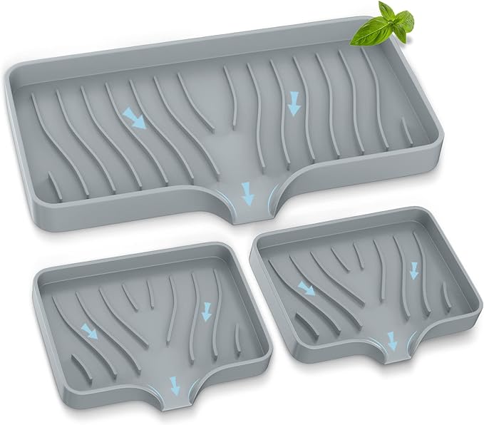 Kitchen Sink Tray,Self Draining Kitchen Soap Tray Soap Holder Silicone Sponge Holder for Kitchen Sink,Kitchen Bathroom Sink Caddy Sink Organizer for Sponge,Soap Dispenser,Dish Scrubber,Palm Brush