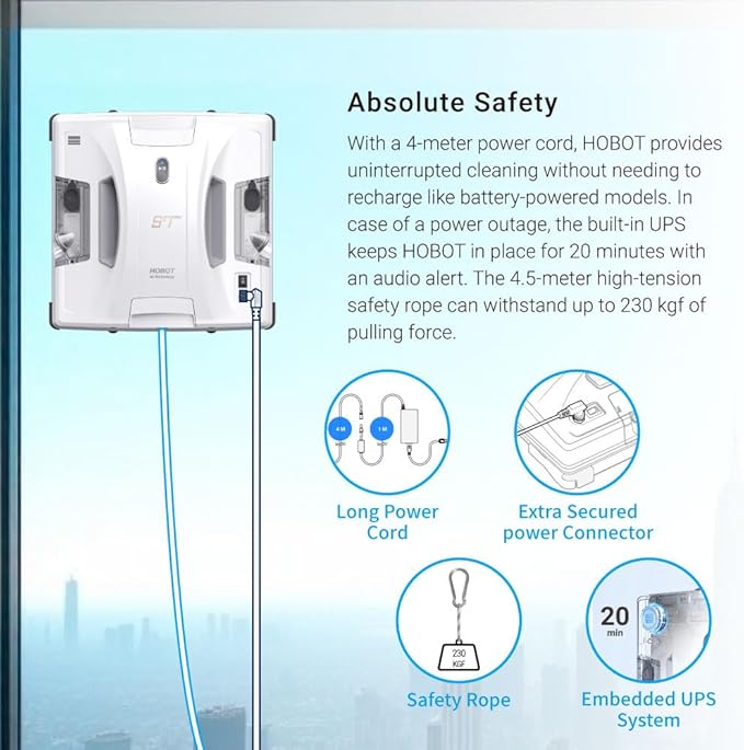 HOBOT S7 Pro Window Cleaning Robot | Dual Mop Polish Hand Wiping Technology, 15nm Ultrasonic Spray, 4800Pa Suction | Automatic Window Washer Robot for Framed/Frameless Glass, Indoor & Outdoor Use