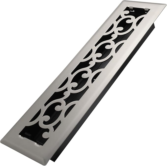 2x12 Inches Heavy Duty Walkable Floor Register - Easy Adjust Air Supply Lever Decorative Floor Vent Covers - Savannah Design Vent Covers for Home - Satin Nickel