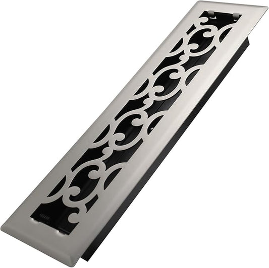 2x12 Inches Heavy Duty Walkable Floor Register - Easy Adjust Air Supply Lever Decorative Floor Vent Covers - Savannah Design Vent Covers for Home - Satin Nickel
