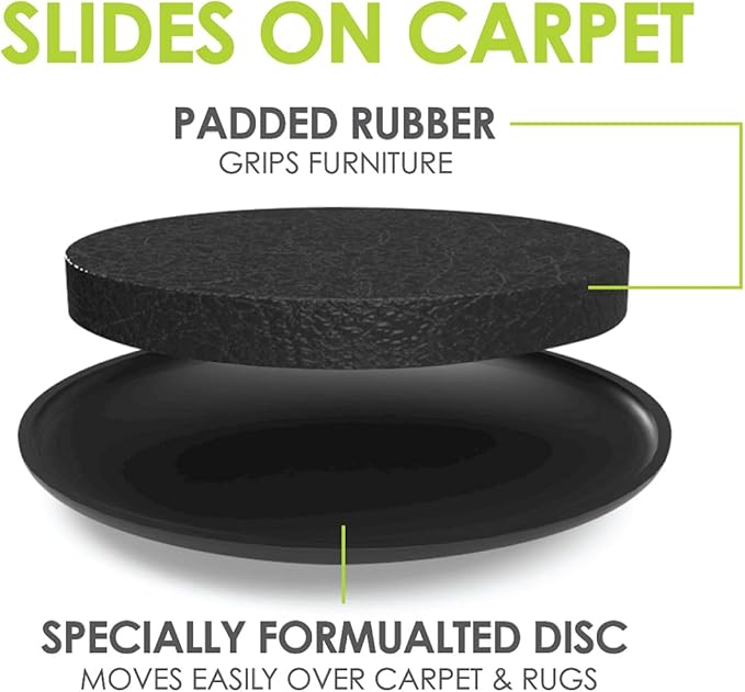 Slipstick GorillaSliders 2-1/4 Inch Round Furniture Sliders for Carpet & Rugs (16 Pack) Premium Reusable Furniture Movers for Sliding Furniture Easily, Plastic Slider Feet Coasters