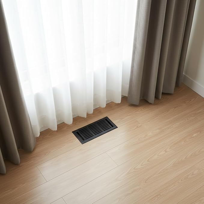 EMPIRE REGISTER CO Linear Design, Heavy Duty Floor Vent Covers, Metal Damper Attached. Vent Covers for Floor only. (Floor, Textured Black, 4 x 10 inch (Pack of 1))