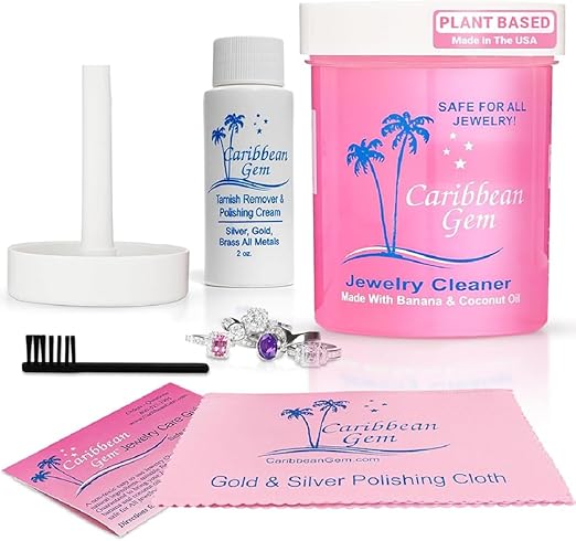 All Purpose Jewelry Cleaner Kit w/8oz Cleaning Solution & Polishing Cream, Basket & Brush - Jewelry Cleaner Kit for Gold, Silver, Diamonds, Rings, Gems & Precious Stones