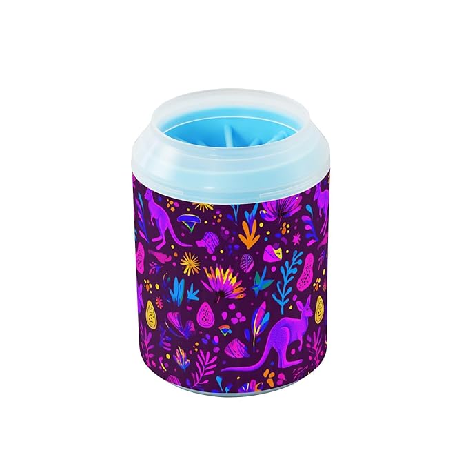 Dog Paw Cleaner Cups for Dogs Pet Foot Washer Paw Scrubber for Small Medium Large Dogs Cats Cleaning Cup Colorful Kangaroo Floral Purple