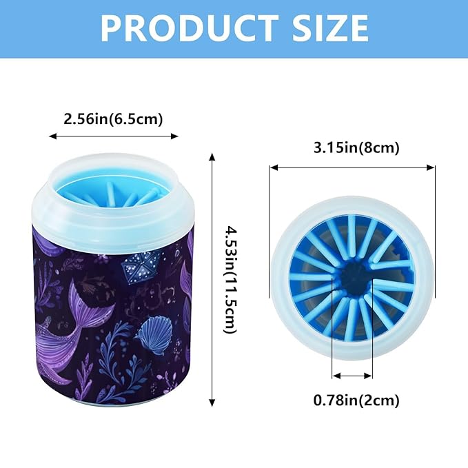 Dog Paw Cleaner Cups for Dogs Pets Foot Washer Paw Scrubber for Medium Small Dogs Cats Cleaning Cup Dark Purple Dolphins Sea Plants