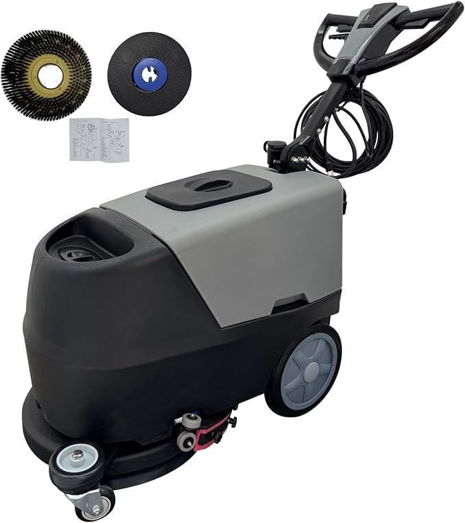 110V Commercial Floor Scrubber Machine - 17" (430mm) Brush, 13.2 Gallons Dual Tanks, 18300 cu.ft/h Cleaning Rate, Commercial Floor Polisher Cleaning Machine for Tile, Marble, Epoxy