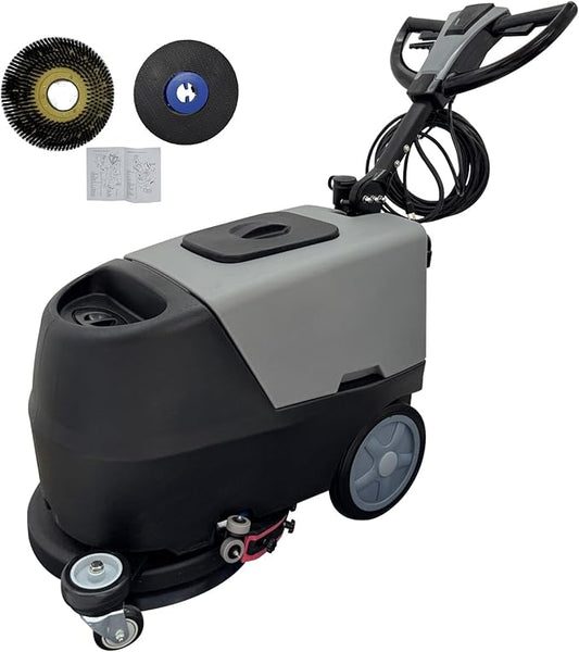 110V Commercial Floor Scrubber Machine - 17" (430mm) Brush, 13.2 Gallons Dual Tanks, 18300 cu.ft/h Cleaning Rate, Commercial Floor Polisher Cleaning Machine for Tile, Marble, Epoxy
