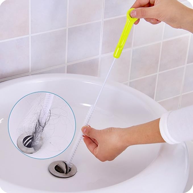 SENHAI 2 Sewer Drain Cleaning Brush, 28 inch (71cm), with 1 Drain Relief Augers, Bendable Sink Overflow Drain Brush for Bathroom Kitchen