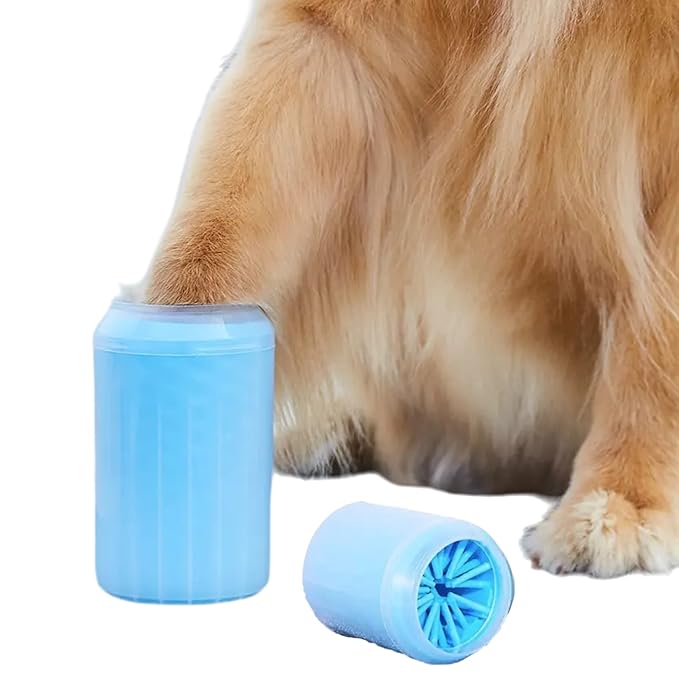 Dog Paw Cleaner for Dogs Large/Petite Paw Washer Easy to Use & Clean Portable Dog Paw Cleaner Cup Dog Foot Washer with Silicone Washers (M, Blue)