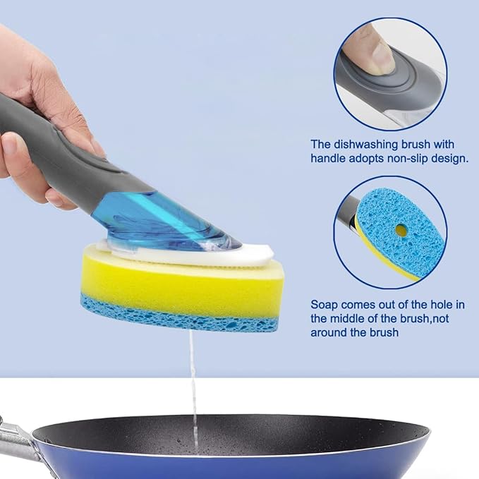 CELOX Kitchen Soap Dispensing Dishwand, Dish Sponge with Handle