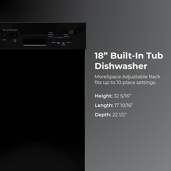 Kenmore 22-14709 18" Compact Built-In Dishwasher - UltraWash Plus, TurboDry, EasyFlex Third Rack & SmartWash - 10 Place Settings - 45 DBA - ENERGY STAR Certified - 18" - Black
