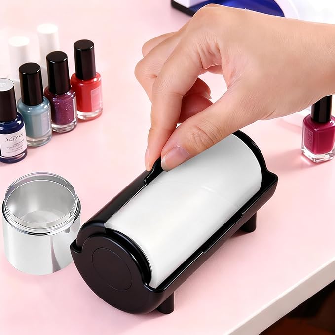 Nail Stamper Sticky Cleaner Roll with Case, Adhesive Paper Stickers for Stamping Gel Polish Removal, Lint Roll Cleaning Sheets, Nail Stamper Accessories Manicure Salon Supplies (Black)