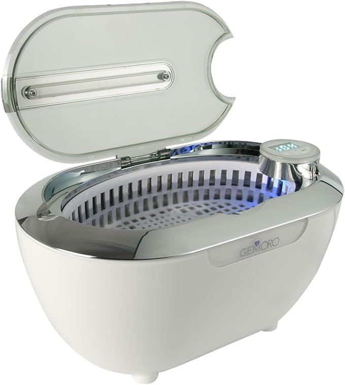 GemOro LUXESPA | Personal Ultrasonic Jewelry & Eyeglass Cleaner with 5 User-Programmable Timed Cleaning Cycles | Professional Performance Machine for Rings Watches Glasses Earrings (1796)
