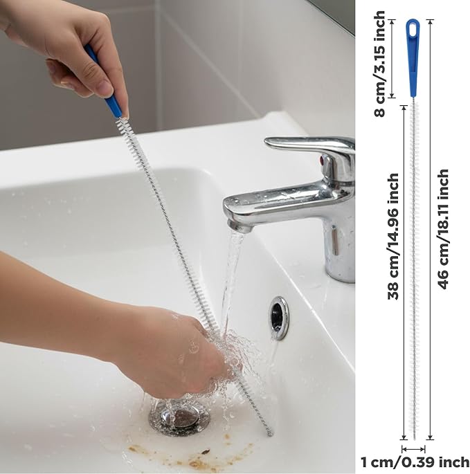 Shower Drain Cleaner Brush, 2 Pcs 18.11inch Shower Drain Clog Remover Tool for Hair Remover, Sink Cleaning Tool, Sink Brush, Plumbing Cleaning Tools for Kitchen & Bathroom
