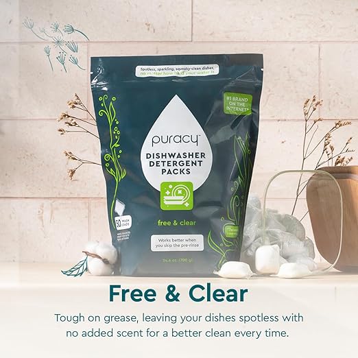 Puracy Dishwasher Pods, Dishwasher Detergent, Free & Clear Dish tabs - Enzyme-Powered, Spot & Residue Free - TikTok Trend Items, Must Haves from TikTok Made Me Buy It (Free & Clear, 50 Count)