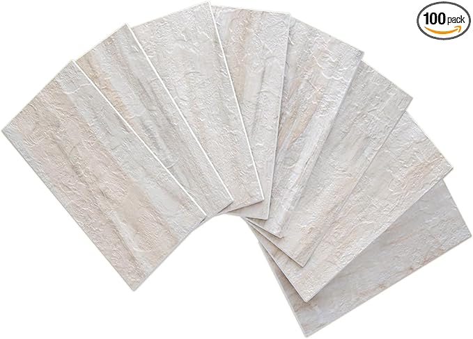 AULIGET 100-Piece Beige Slate Peel and Stick Backsplash Wall Tiles, 3" x 6" PVC Faux Stone Stick on Tile for Backsplash Kitchen, Bathroom, Laundry Room, Camper, Fireplace